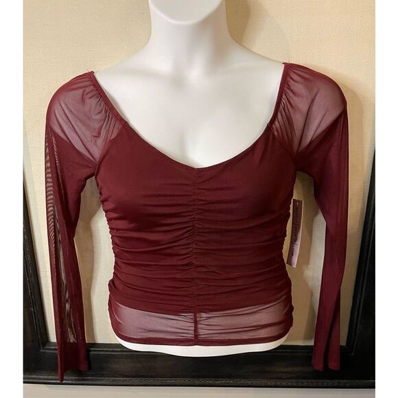 Crave Fame Burgundy Mesh Sleeve Top - XS - Picture 9 of 10